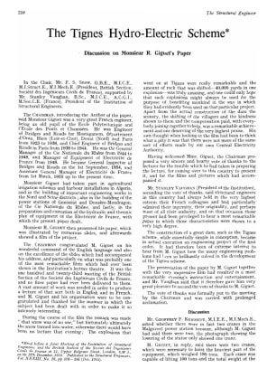 The Tignes Hydro-Electric Scheme Discussion on Monsieur R. Giguet’s Paper