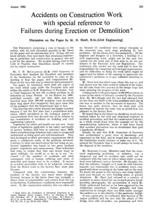 Accidents on Construction Work with special reference to Failures during Erection or Demolition. Dis
