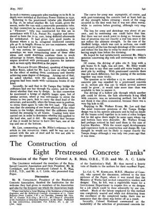 The Construction of Eight Prestressed Concrete Tanks Discussion of the Paper by Colonel A. R. Mais, 