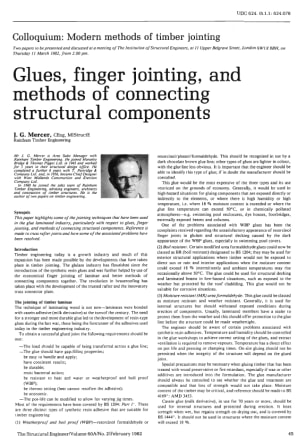 Colloquium: Modern Methods of Timber Jointing. Glues, Finger Jointing, and Methods of Connecting Str