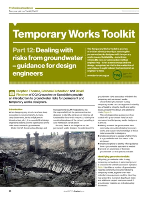 Temporary Works Toolkit. Part 12: Dealing with risks from groundwater: guidance for design engineers