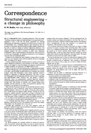 Correspondence on Structural Engineering - a Change in Philosophy by D.M. Brohn
