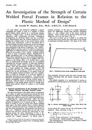 An Investigation of the Strength of Certain Welded Portal Frames in Relation to the Plastic Method o