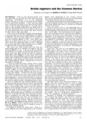 British Engineers and the Common Market. Discussion on the paper by James N. Lowe MA CEng MICE MCons