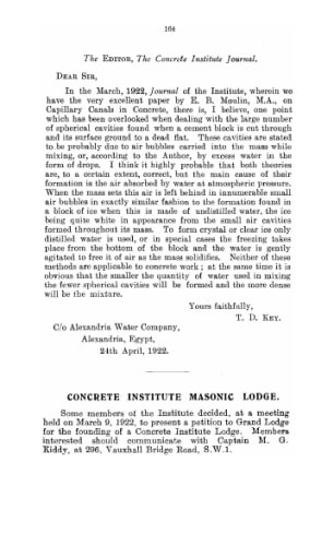 Correpondence on Capillary canals in concrete by E. B. Moulin