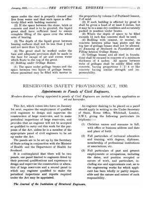 Reservoirs (Safety Provisions) Act, 1930 Appointments to Panels of Civil Engineers