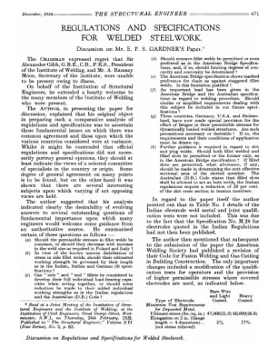 Regulations and Specifications for Welded Steelwork. Discussion on Mr. E. P. S. Gardner's Paper.