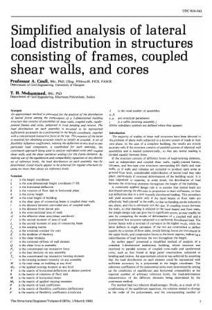 Simplified Analysis of Lateral Load Distribution in Structures Consisiting of Frames, Coupled Shear 
