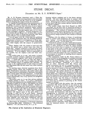 Stone Decay Discussion on Mr. E.F. Power's Paper