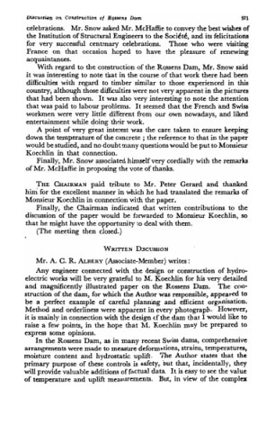 Written Discussion on Construction of the Rossens Dam over the River Sarine, Switzerland