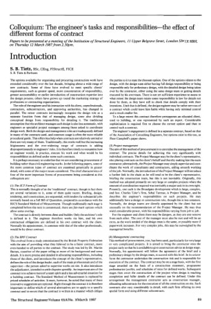 Colloquium: The Engineer's Tasks and Responsibilities - the Effect of Different Forms of Contract 