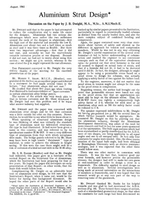 Aluminium Strut Design Discussion on the Paper by J. B. Dwight, M.A., M.Sc., A.M.I.Mech.E.