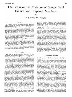 The Behaviour at Collapse of Simple Steel Frames with Tapered Members