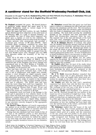 A cantilever stand for the Sheffield Wednesday Football Club, Ltd. Discussion on the paper by H. C. 