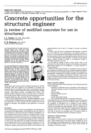 Concrete Opportunities for the Structural Engineer (a Review of Modified Concretes for Use in Struct