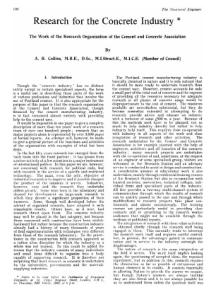 Research for the Concrete Industry The Work of the Research Organization of the Cement and Concrete 