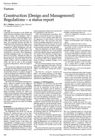 Construction (Design and Management) Regulations - a Status Report