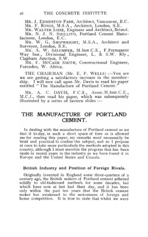 The manufacture of Portland Cement