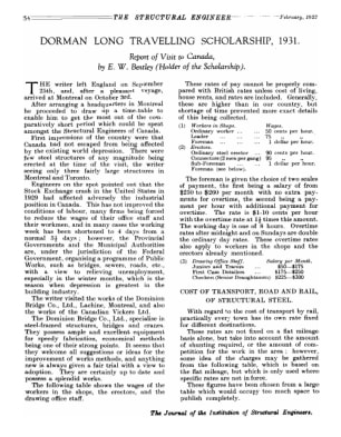 Dorman Long Travelling Scholarship, 1931. Report of Visit to Canada