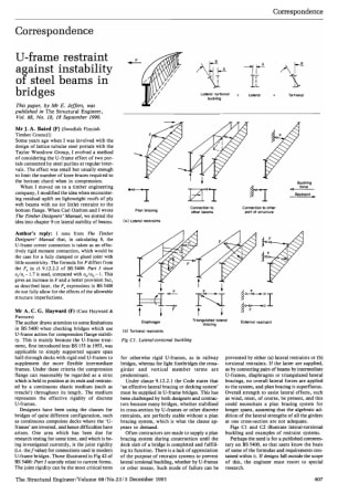 Correspondence on U-Frame Restraint Against Instability of Steel Beams in Bridges by Mr. E. Jeffers