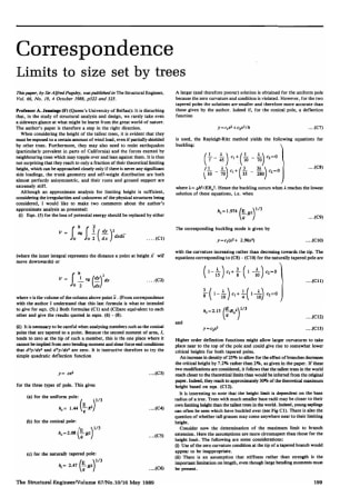 Correspondence on Limits to Size Set by Trees by Sir Alfred Pugsley