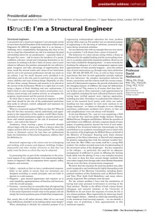 Presidential address 2003: IStructE: I'm a Structural Engineer