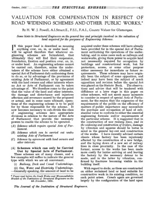 Valuation for Compensation in Respect of Road Widening Schemes and other Public Works