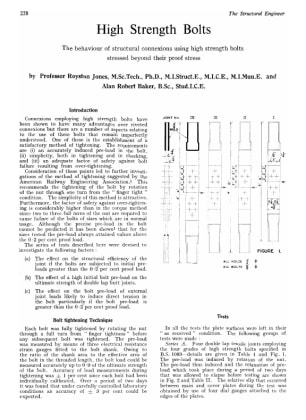 High Strength Bolts. The behaviour of structural connexions using high strength bolts stressed beyon