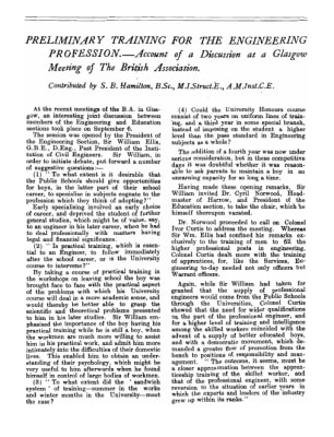 Preliminary Training for the Engineering Profession - Account of a Discussion at a Glagow Meeting of