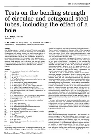 Tests on the Bending Strength of Circular and Octagonal Steel Tubes, Including the Effect of a Hole