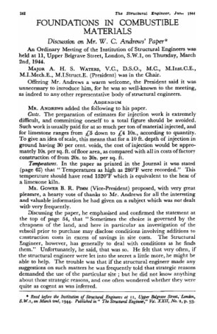 Foundations in Combustible Materials. Discussion on Mr. W.C. Andrews' Paper
