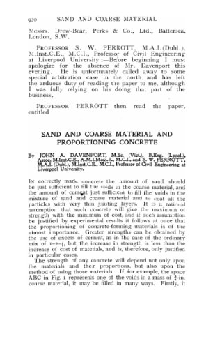 Sand and coarse material and proportioning concrete