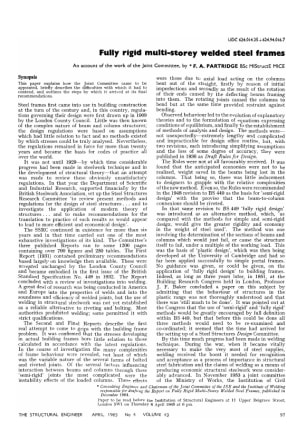 Fully Rigid Multi-Storey Welded Steel Frames. An account of the work of the Joint Committee, by F. A