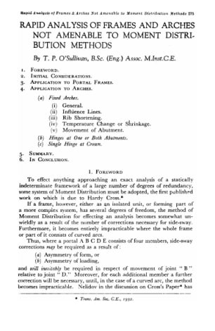 Rapid Analysis of Frames and Arches not Amenable to Moment Distribution Methods