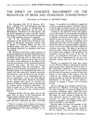 The Effect of Concrete Encasement on the Behaviour of Beam and Stanchion Connections. Discussion on 