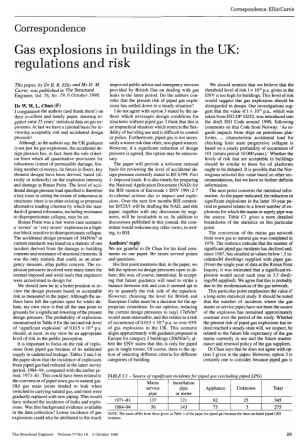 Correspondence on Gas Explosions in Buildings in the UK: Regulations and Risk by Dr. B.R. Ellis and 