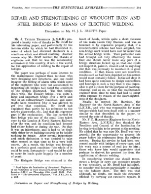 Repair and Strengthening of Wrought Iron and Steel Bridges by Means of Electric Welding. Discussion 