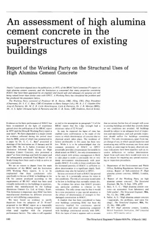 An Assessment of High Aluminia Cement Concrete in the Superstructures of Existing Buildings. Report 
