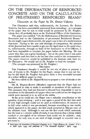 On the Deformation of Reinforced Concrete on the the Calculation of Pre-Stressed Reinforced Beams. D
