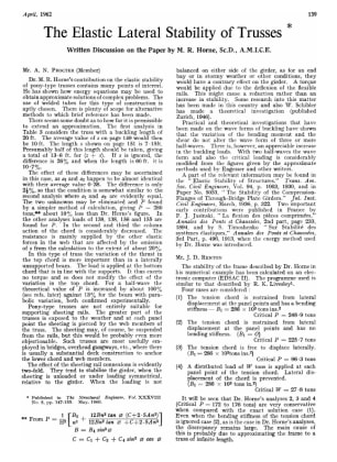 The Elastic Lateral Stability of Trusses. Written Discussion on the Paper by M. R. Horne, Sc.D., A.M