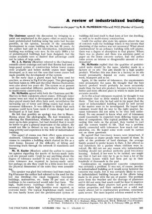 A Review of Industrialized Building. Discussion on the paper by R. D. McMeekin MIStructE MICE (Membe