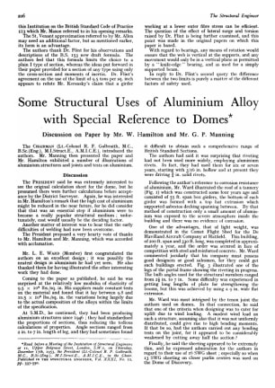 Some Structural Uses of Aluminium Alloy with Special Reference to Domes Discussion on Paper by Mr. W