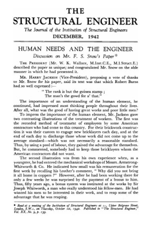 Human Needs and the Engineer Discussion on Mr. F. S. Snow&#8217;s Paper
