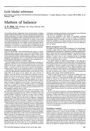 Gold Medal Address. Matters of Balance