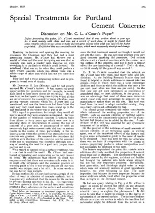 Special Treatments for Portland Cement Concrete Discussion on Mr. C. L. a’Court’s Paper