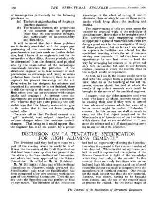 Discussion on "A Tentative Specification for High Alumina Cements."