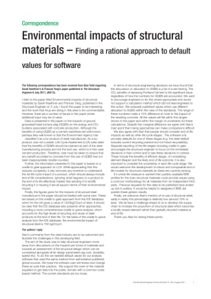 Environmental impacts of structural materials - Finding a rational approach to default values for so