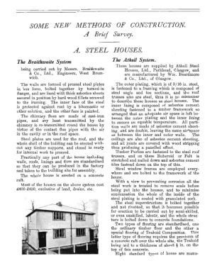 Some New Methods of Construction. A Brief Survey. A. Steel Houses