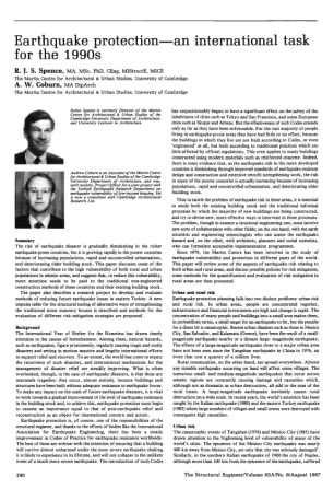 Earthquake Protection - an International Task for the 1990s