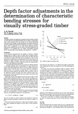 Depth Factor Adjustments in the Determination of Characteristic Bending Stresses for Visually Stress